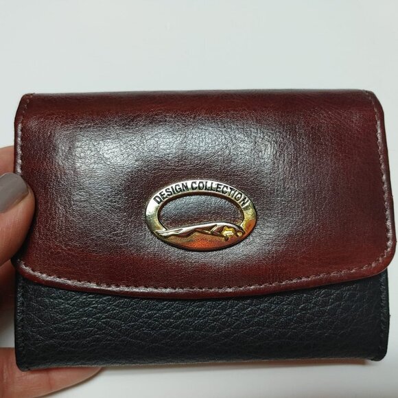 Design Collection Women Black Burgundy Leather Wallet Snap closure, Gift for Her - Picture 2 of 11